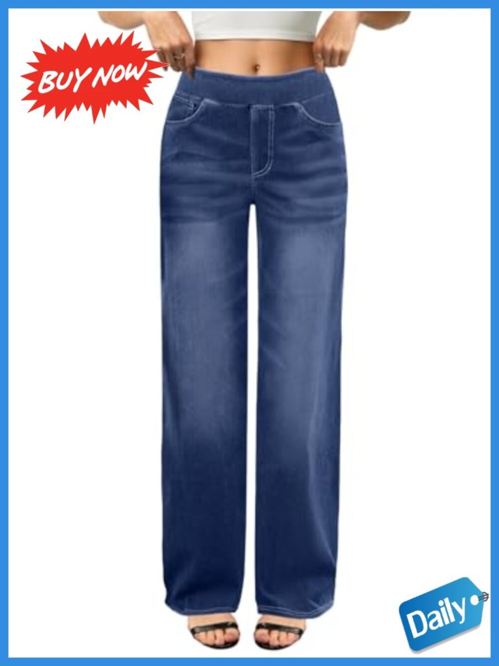 Wide Leg High Waisted Stretchy Pull On Jeans Womens